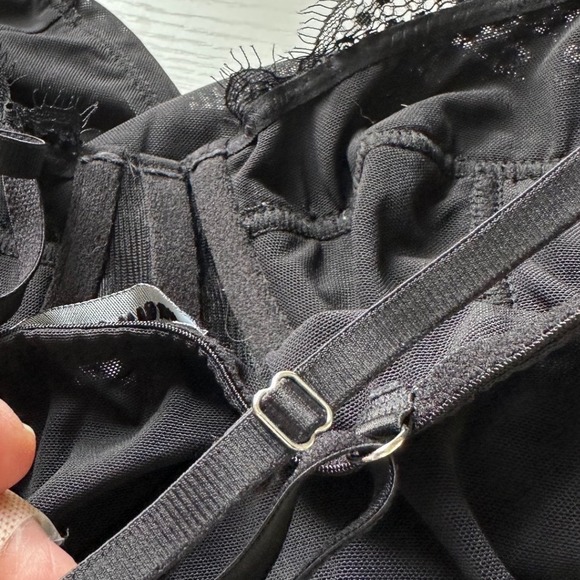 Urban Outfitters Black Lace Trim Corset Slip Dress Large Mini Lingerie Babydoll - Picture 5 of 9